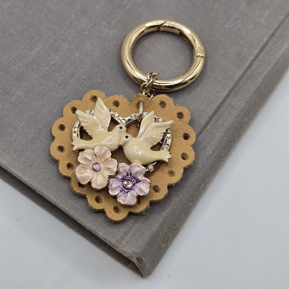 other Handbags - Love birds Dove Heart Crystal Bag Charm Keychain Key Ring Coquette Leather